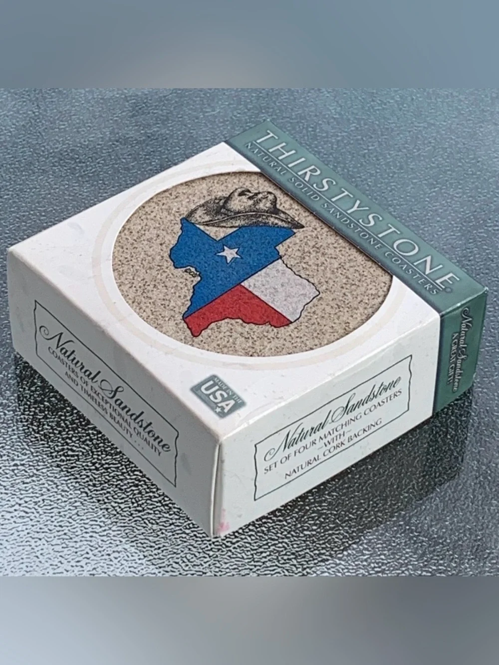 Thirstystone Stoneware Texas Map and Cowboy Hat Coasters ~ Set of 4